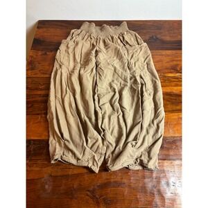 TARSE Linen Rayon Blend Smocked Waist Cropped Pants Tan Women's Size L